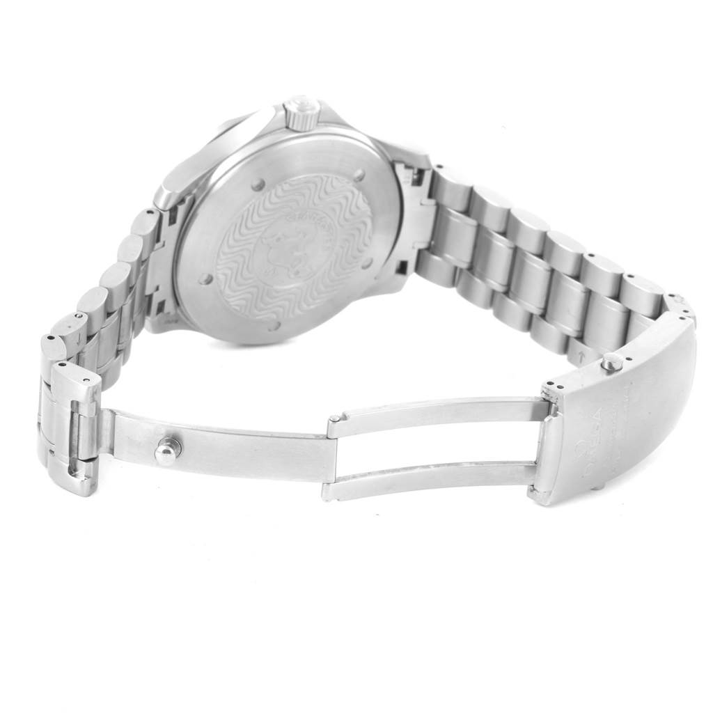 The image shows the back and partial side view of the Omega Seamaster 2538.20.00 Men
s Stainless Steel White Dial 2538.20.00 Men
s Stainless Steel White Dial
s case and its bracelet with the clasp open.