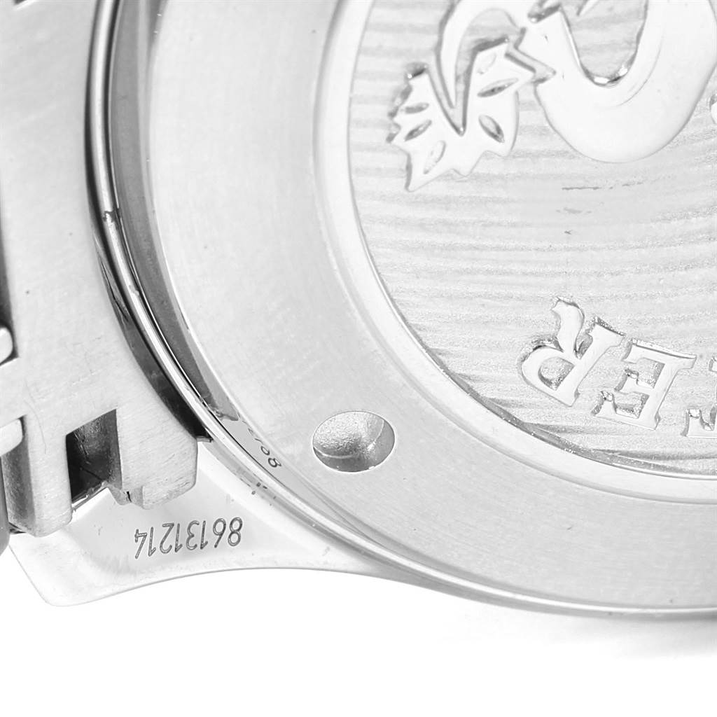 The image shows the back case and part of the bracelet of the Omega Seamaster 212.30.41.20.03.001 Men
s Stainless Steel Blue Dial 212.30.41.20.03.001 Men
s Stainless Steel Blue Dial watch.