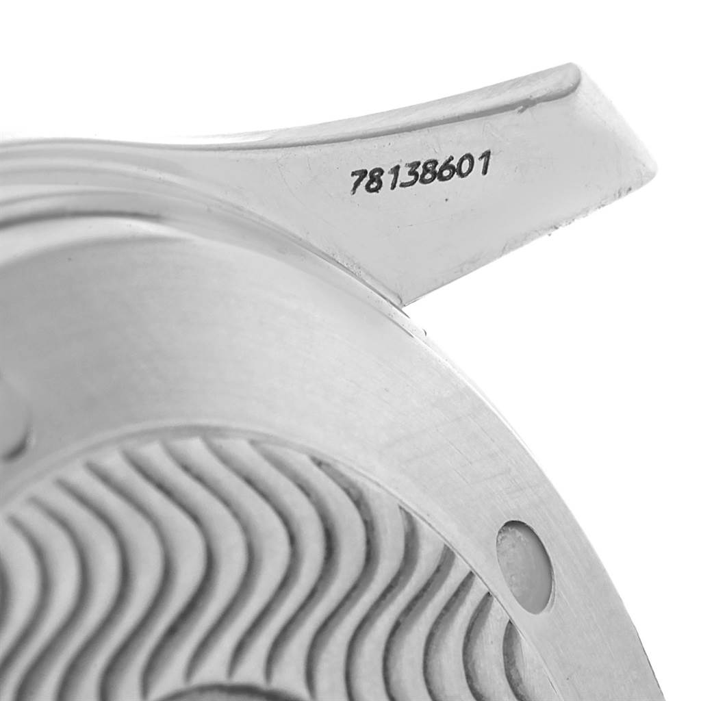 The image shows a close-up of the Omega Seamaster 2594.52.00 Men
s Stainless Steel Black Dial 2594.52.00 Men
s Stainless Steel Black Dial watch
s lug and part of the engraved case back.