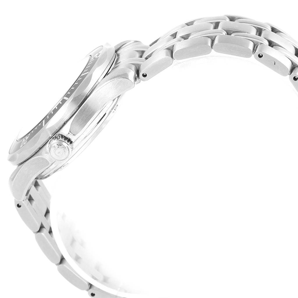 The image shows a side view of the Omega Seamaster 212.30.36.20.01.001 Men
s Stainless Steel Black Dial 212.30.36.20.01.001 Men
s Stainless Steel Black Dial
s watch case and the metal bracelet.