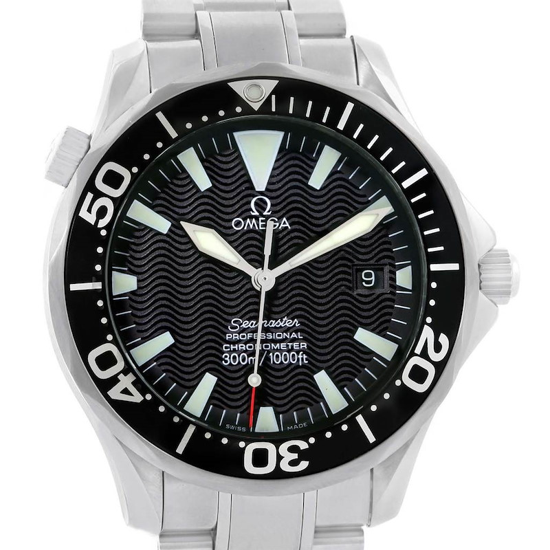Omega Seamaster 41 300M Black Wave Dial Mens Watch 2254.50.00 SwissWatchExpo