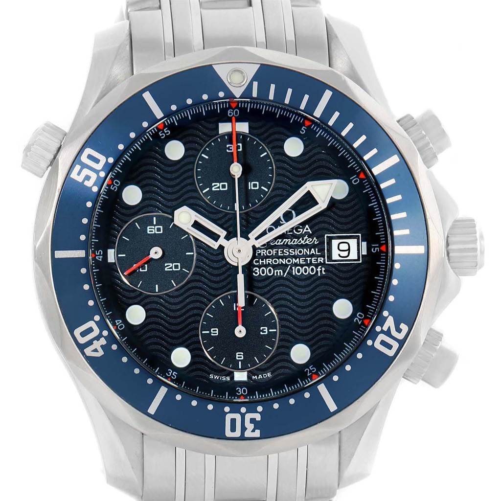 The image shows the front face of the Omega Seamaster 2599.80.00 Stainless Steel Blue Dial 2599.80.00 Stainless Steel Blue Dial watch, featuring its dial, bezel, and part of the metal bracelet.