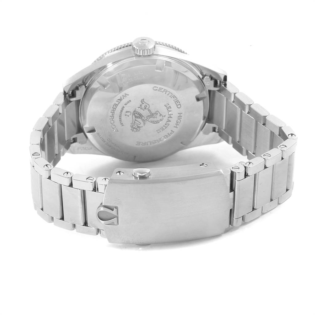 The image shows the back and the metal bracelet of the Omega Seamaster 234.10.39.20.01.001 Men's Stainless Steel Black Dial 234.10.39.20.01.001 Men's Stainless Steel Black Dial watch with the clasp and rear casing detail.