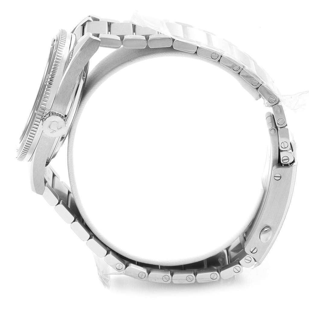 The image shows a side profile of an Omega Seamaster 234.10.39.20.01.001 Men's Stainless Steel Black Dial 234.10.39.20.01.001 Men's Stainless Steel Black Dial watch, highlighting the bracelet and case.