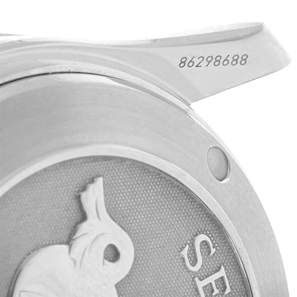 The image shows a close-up of the case back and lug of an Omega Seamaster 2225.80.00 Men
s Stainless Steel Blue Dial 2225.80.00 Men
s Stainless Steel Blue Dial watch, displaying the serial number on the lug.