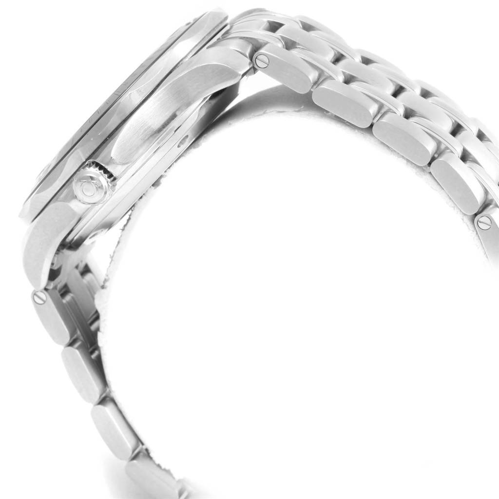 The image shows a side view of the Omega Seamaster 212.30.41.20.01.003 Men
s Stainless Steel Black Dial 212.30.41.20.01.003 Men
s Stainless Steel Black Dial watch, focusing on its case and stainless steel bracelet.