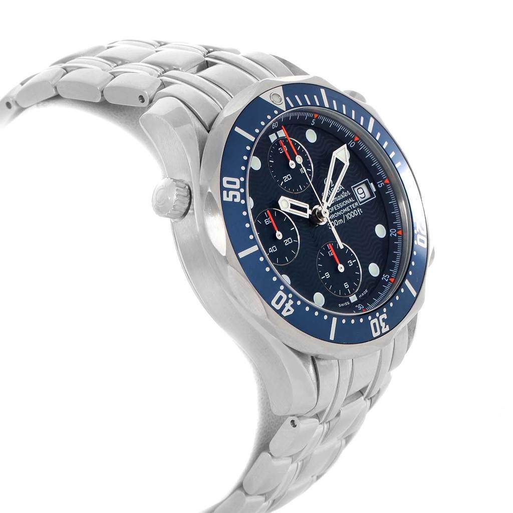 The Omega Seamaster 2599.80.00 Men
s Stainless Steel Blue Dial 2599.80.00 Men
s Stainless Steel Blue Dial watch is shown at a slight angle, showcasing the face, bezel, crown, and bracelet.