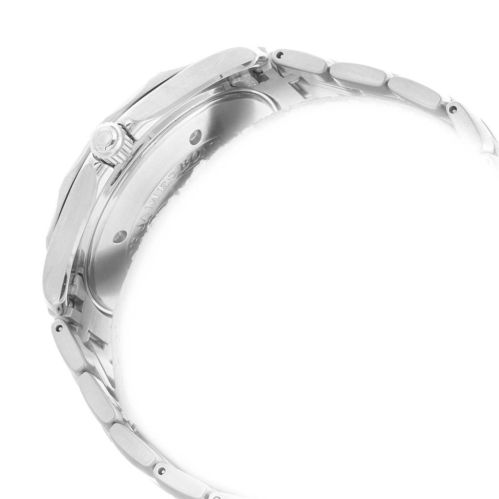 The image shows a side view of the Omega Seamaster 2537.80.00 Men
s Stainless Steel Blue Dial 2537.80.00 Men
s Stainless Steel Blue Dial watch, displaying its stainless steel case, crown, and bracelet.