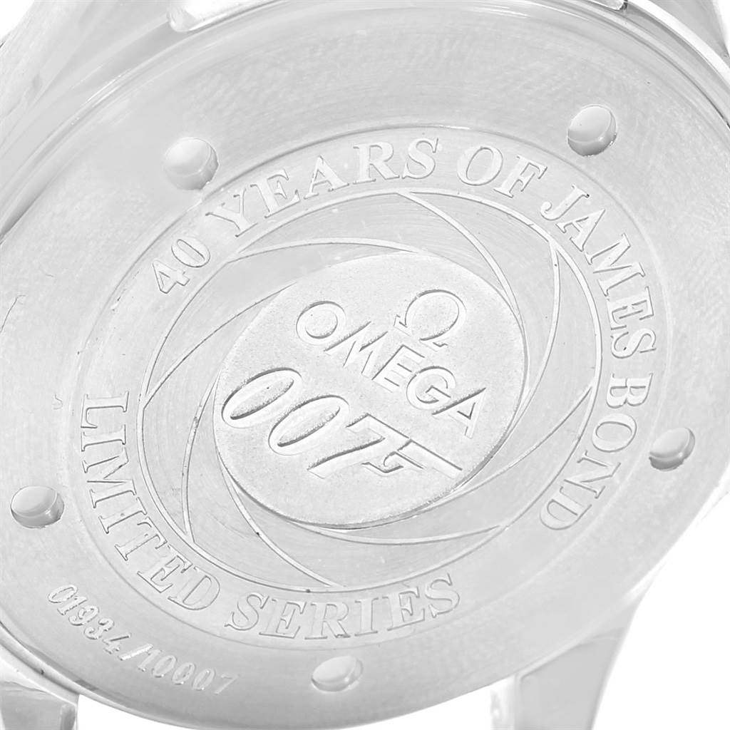 This image shows the back case of the Omega Seamaster 2537.80.00 Men
s Stainless Steel Blue Dial 2537.80.00 Men
s Stainless Steel Blue Dial 40 Years of James Bond Limited Series watch.