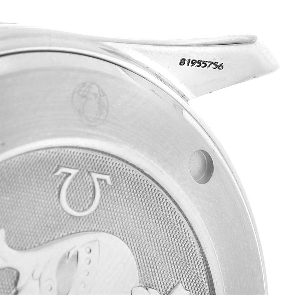 The image shows a close-up of the case back and lug of an Omega Seamaster 212.30.41.20.01.002 Men
s Stainless Steel Black Dial 212.30.41.20.01.002 Men
s Stainless Steel Black Dial watch, including part of the engraved serial number.