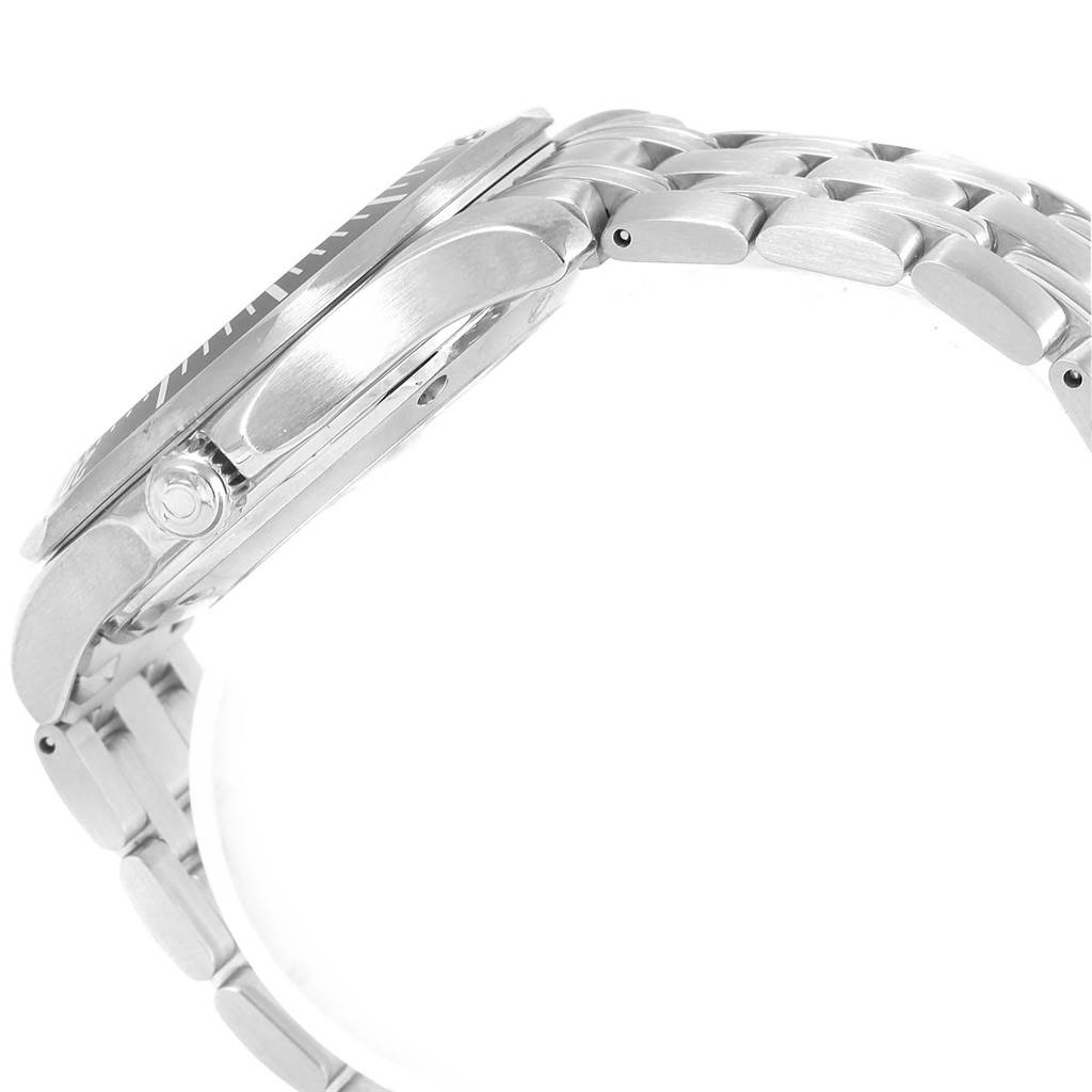 The image shows the side profile of the Omega Seamaster 212.30.41.20.01.002 Men
s Stainless Steel Black Dial 212.30.41.20.01.002 Men
s Stainless Steel Black Dial watch, highlighting the case, crown, and part of the metal bracelet.