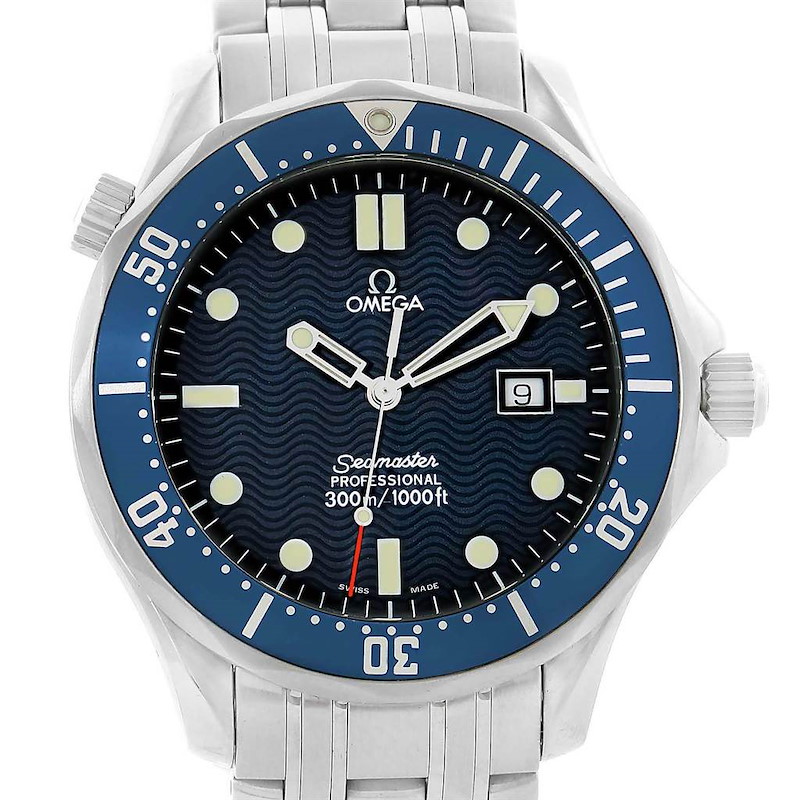 Omega Seamaster James Bond Blue Wave Dial Steel Watch 2541.80.00 SwissWatchExpo