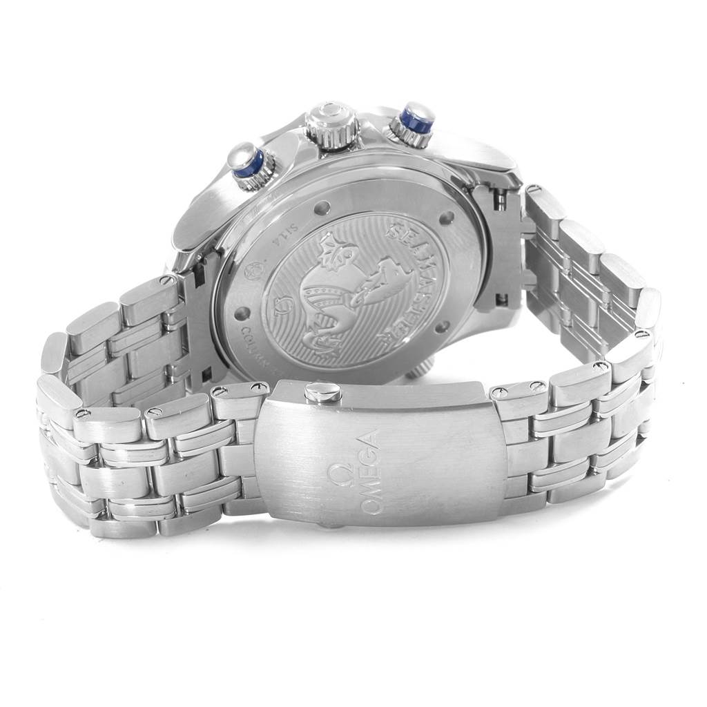 The image shows the back case and bracelet of the Omega Seamaster 212.30.44.50.03.001 Men
s Stainless Steel Blue Dial 212.30.44.50.03.001 Men
s Stainless Steel Blue Dial watch at a rear angle.