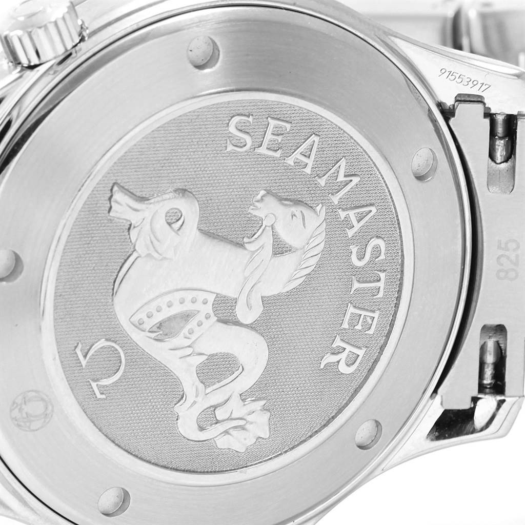 The image shows the case back of an Omega Seamaster 212.30.41.61.01.001 Men
s Stainless Steel Black Dial 212.30.41.61.01.001 Men
s Stainless Steel Black Dial model, featuring its embossed logo and detailing.