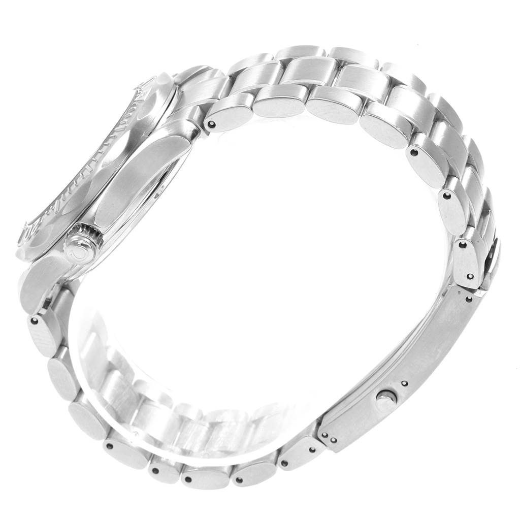 The image shows a side view of the Omega Seamaster 2236.50.00 Women's Stainless Steel Black Dial 2236.50.00 Women's Stainless Steel Black Dial watch, highlighting the bracelet and clasp.