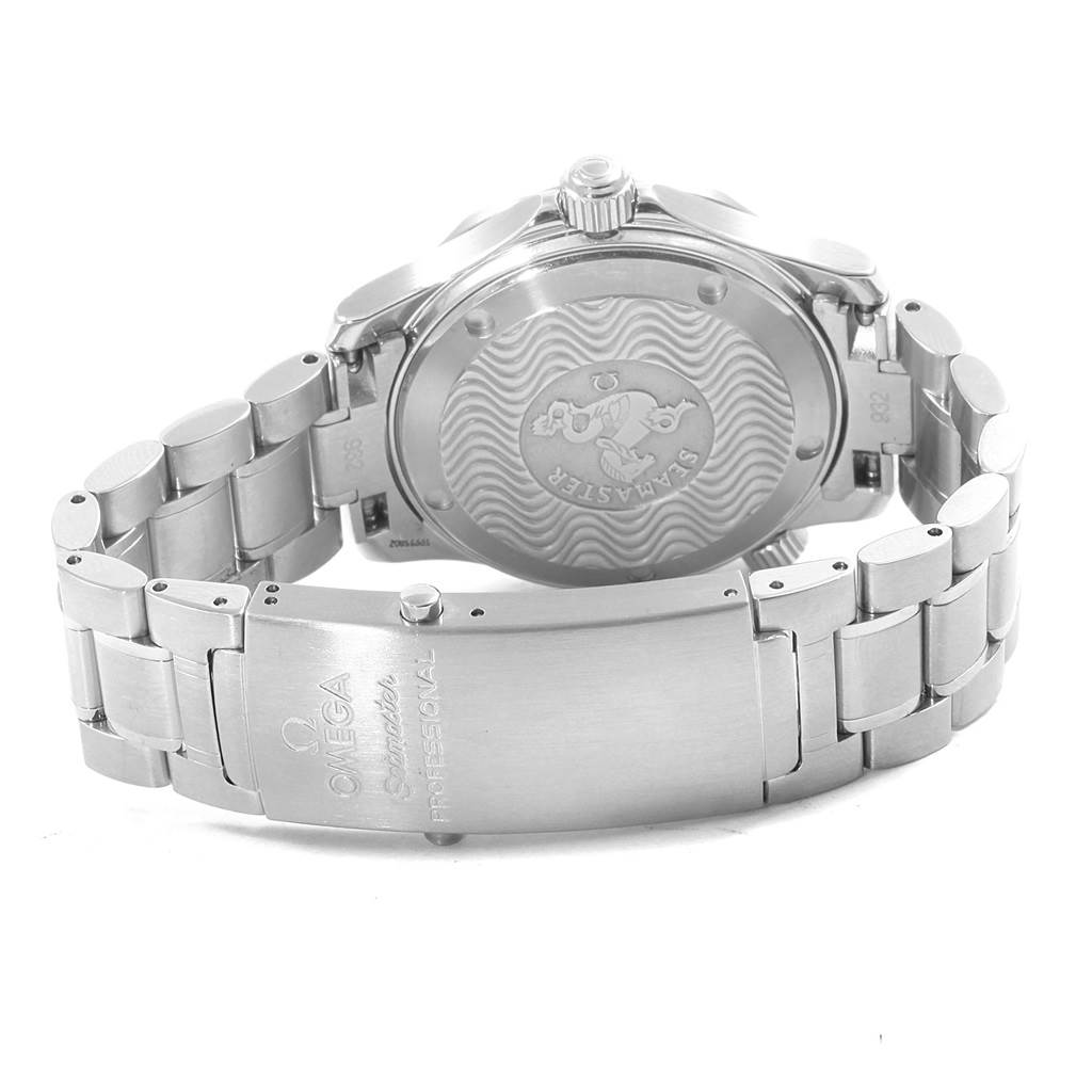 The image shows the back case and bracelet clasp of an Omega Seamaster 2262.50.00 Men
s Stainless Steel Black Dial 2262.50.00 Men
s Stainless Steel Black Dial watch.