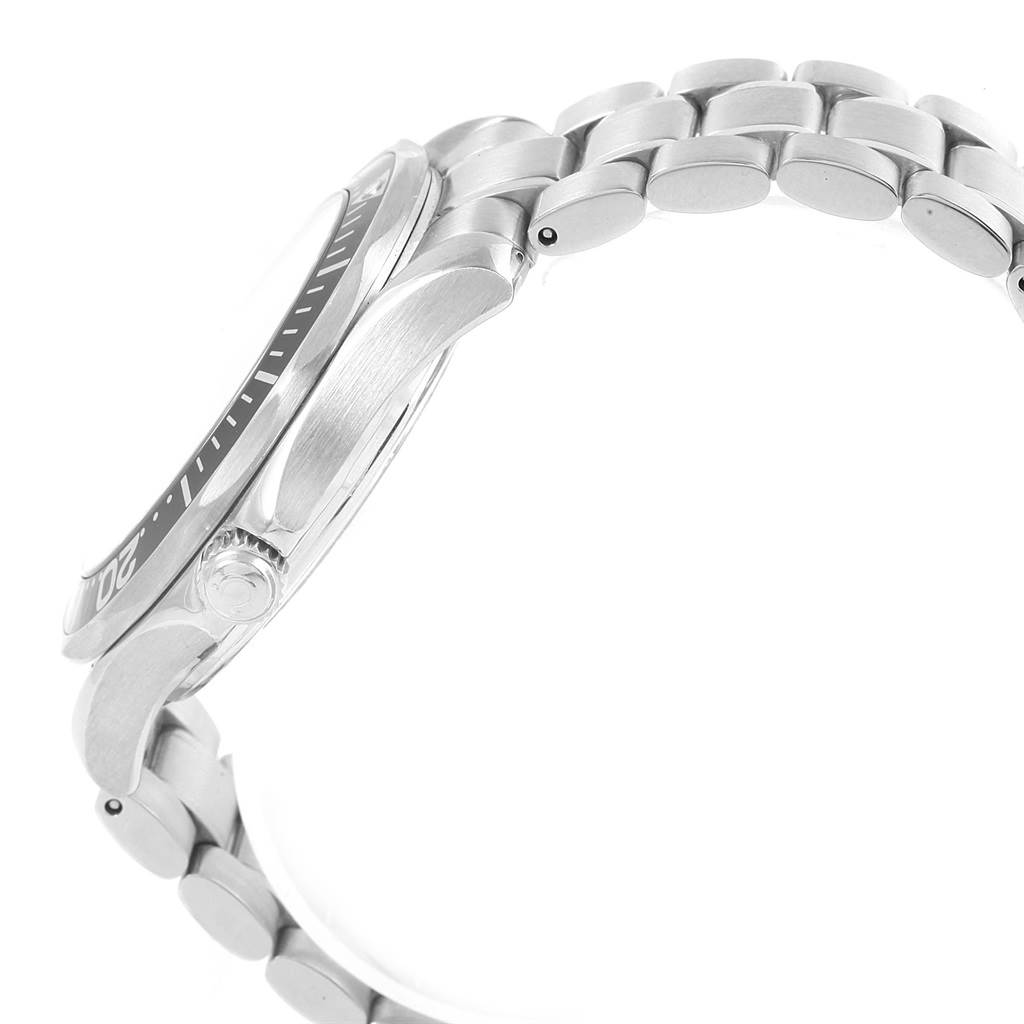 The image shows a side view of the Omega Seamaster 2254.50.00 Men
s Stainless Steel Black Dial 2254.50.00 Men
s Stainless Steel Black Dial watch, focusing on the case, bezel, and metal bracelet.