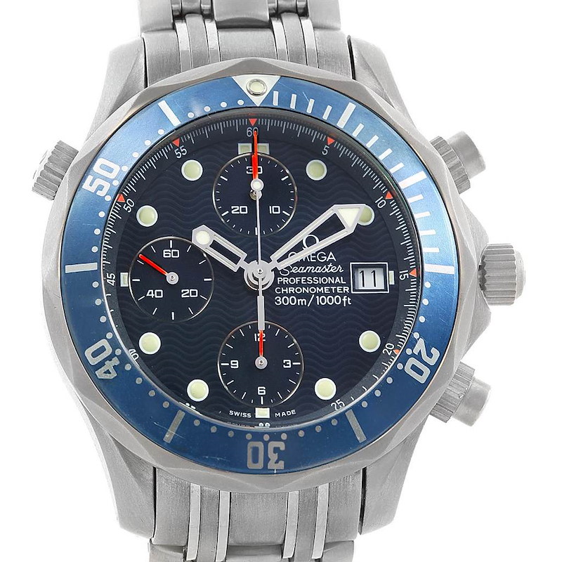 Omega Seamaster Chrono Diver Blue Dial Titanium Mens Watch 2298.80.00 SwissWatchExpo