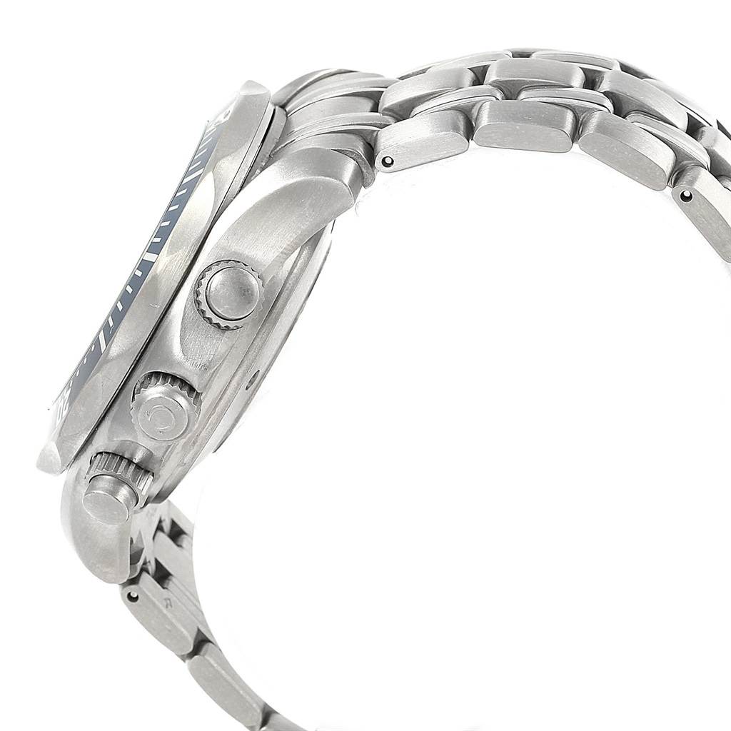 This image shows a side view of the Omega Seamaster 2298.80.00 Men
s Titanium Blue Dial 2298.80.00 Men
s Titanium Blue Dial watch, highlighting the case, crown, pushers, and part of the bracelet.