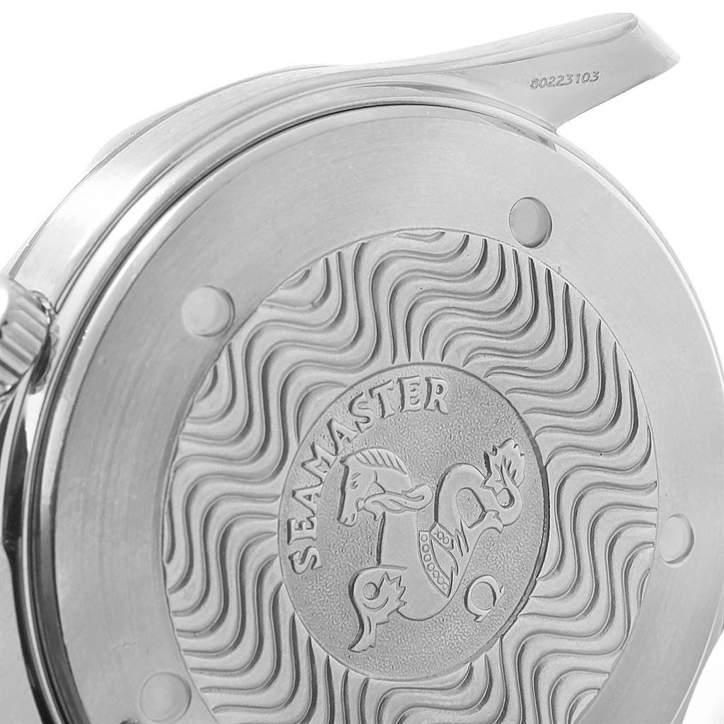 This image shows the case back of an Omega Seamaster 2254.50.00 Men
s Stainless Steel Black Dial 2254.50.00 Men
s Stainless Steel Black Dial watch, highlighting the embossed design and model name.