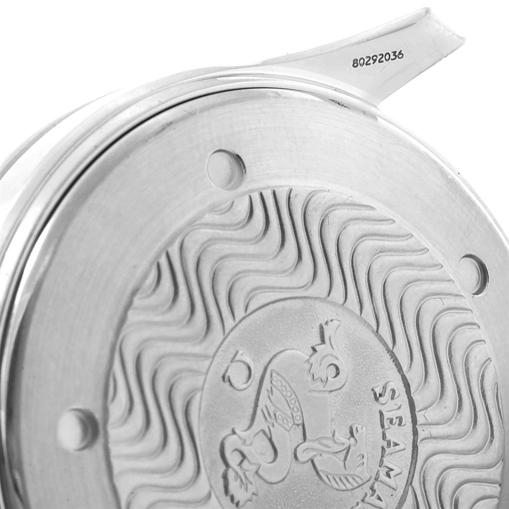 This image shows the back case of an Omega Seamaster 2252.50.00 Men's Stainless Steel Black Dial 2252.50.00 Men's Stainless Steel Black Dial watch, showcasing its engraved design and model number.