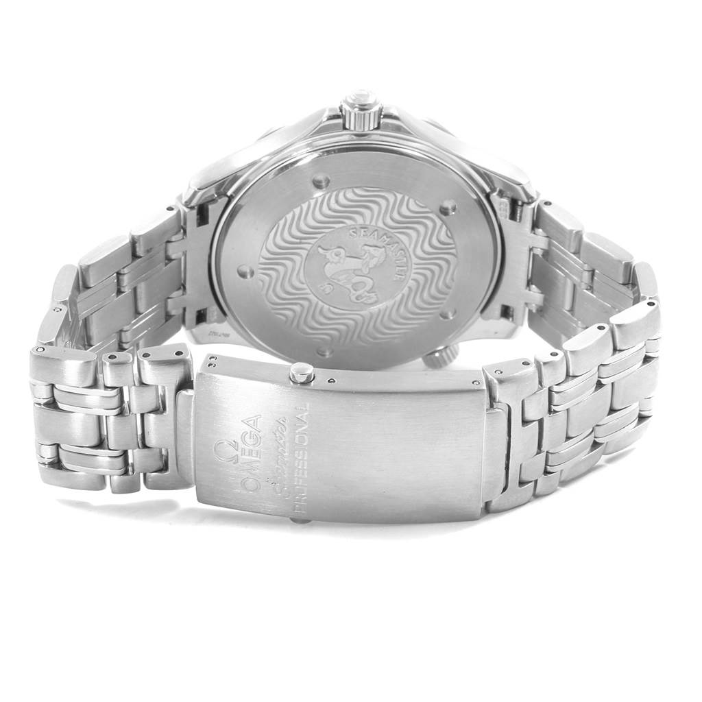 The image shows the back case and clasp of an Omega Seamaster 2531.80.00 Men
s Stainless Steel Blue Dial 2531.80.00 Men
s Stainless Steel Blue Dial watch from a rear angle.