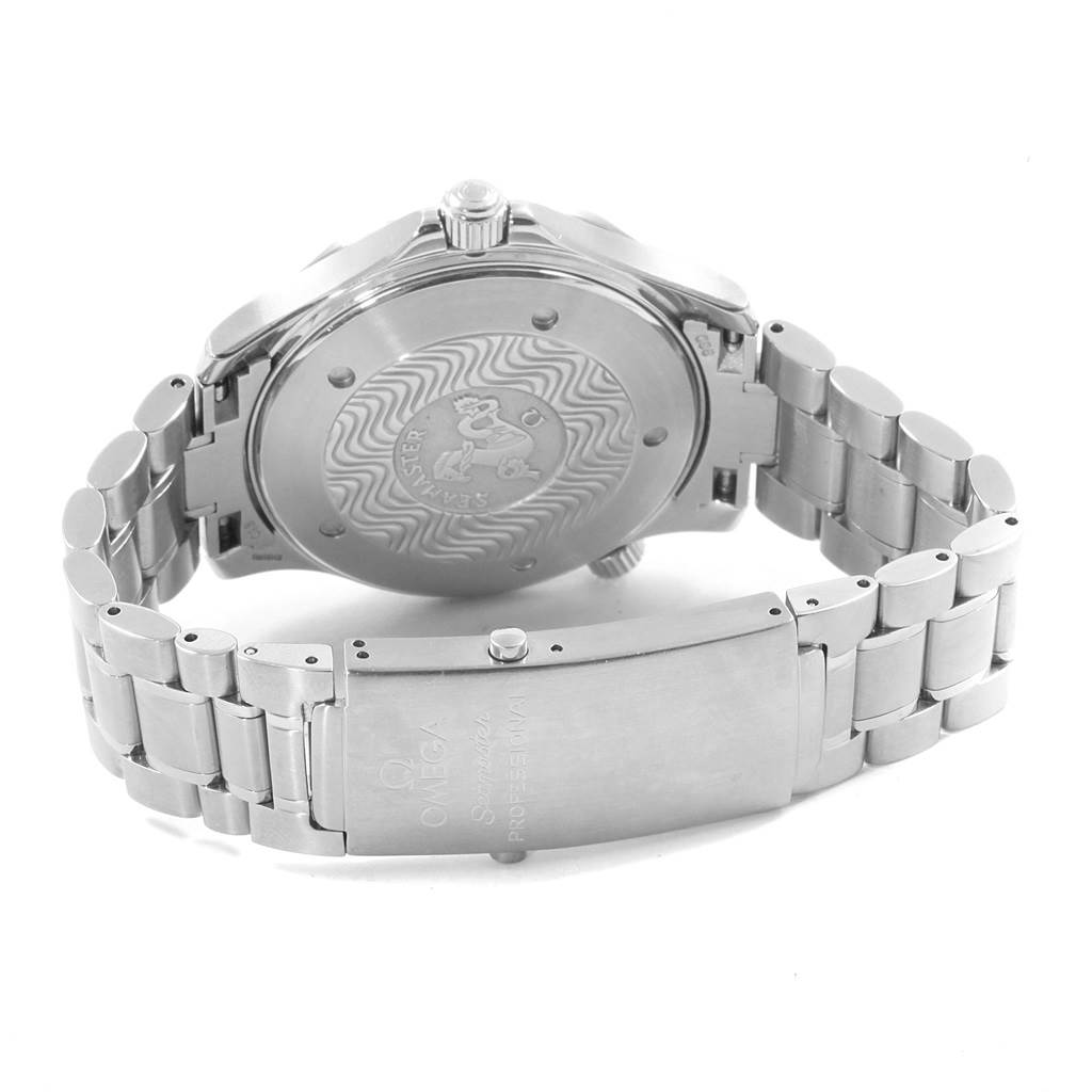 The image shows the back case and bracelet of an Omega Seamaster 2255.80.00 Men
s Stainless Steel Blue Dial 2255.80.00 Men
s Stainless Steel Blue Dial watch from a rear angle.