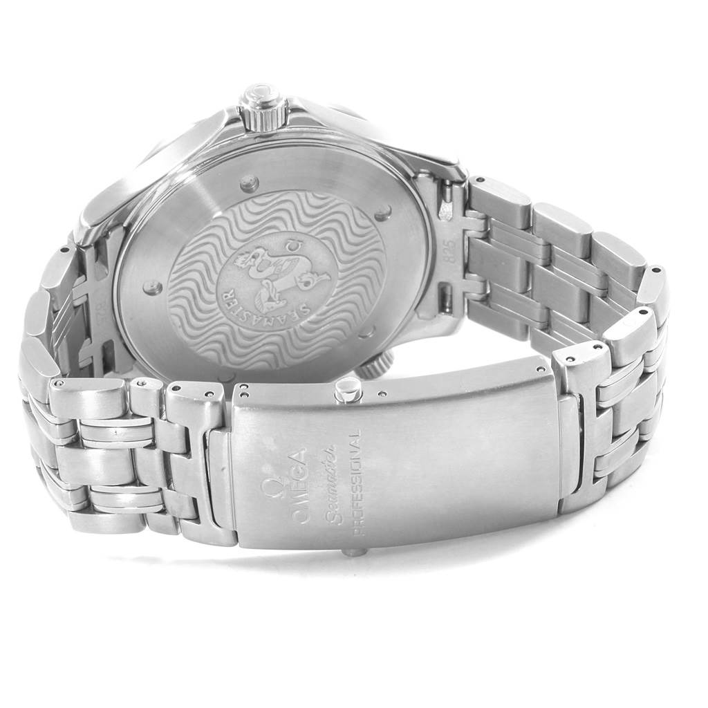 The image shows the back case, crown, and bracelet of an Omega Seamaster 2541.80.00 Men
s Stainless Steel Blue Dial 2541.80.00 Men
s Stainless Steel Blue Dial watch.