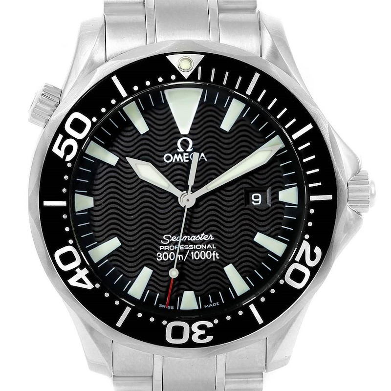 Omega Seamaster 41mm Black Wave Dial Steel Mens Watch 2264.50.00 SwissWatchExpo