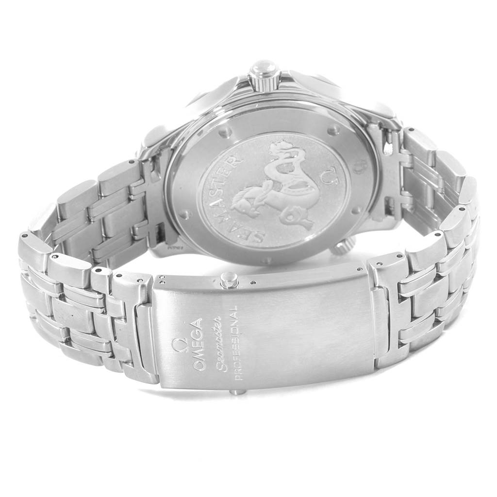 The image shows the back and bracelet clasp of the Omega Seamaster 2220.80.00 Men
s Stainless Steel Blue Dial 2220.80.00 Men
s Stainless Steel Blue Dial watch.