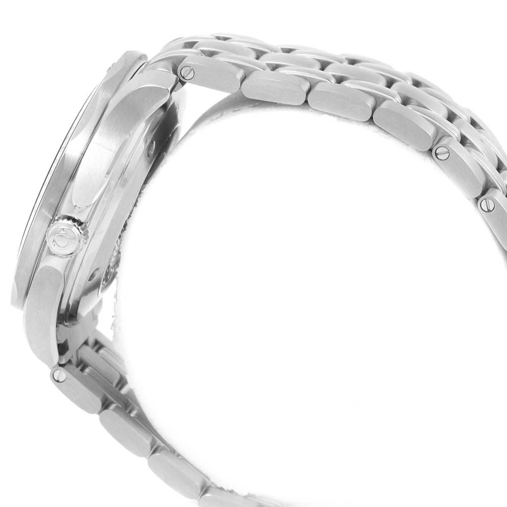 The image shows a side view of the Omega Seamaster 212.30.41.20.01.003 Men
s Stainless Steel Black Dial 212.30.41.20.01.003 Men
s Stainless Steel Black Dial watch, focusing on its stainless steel case and bracelet.