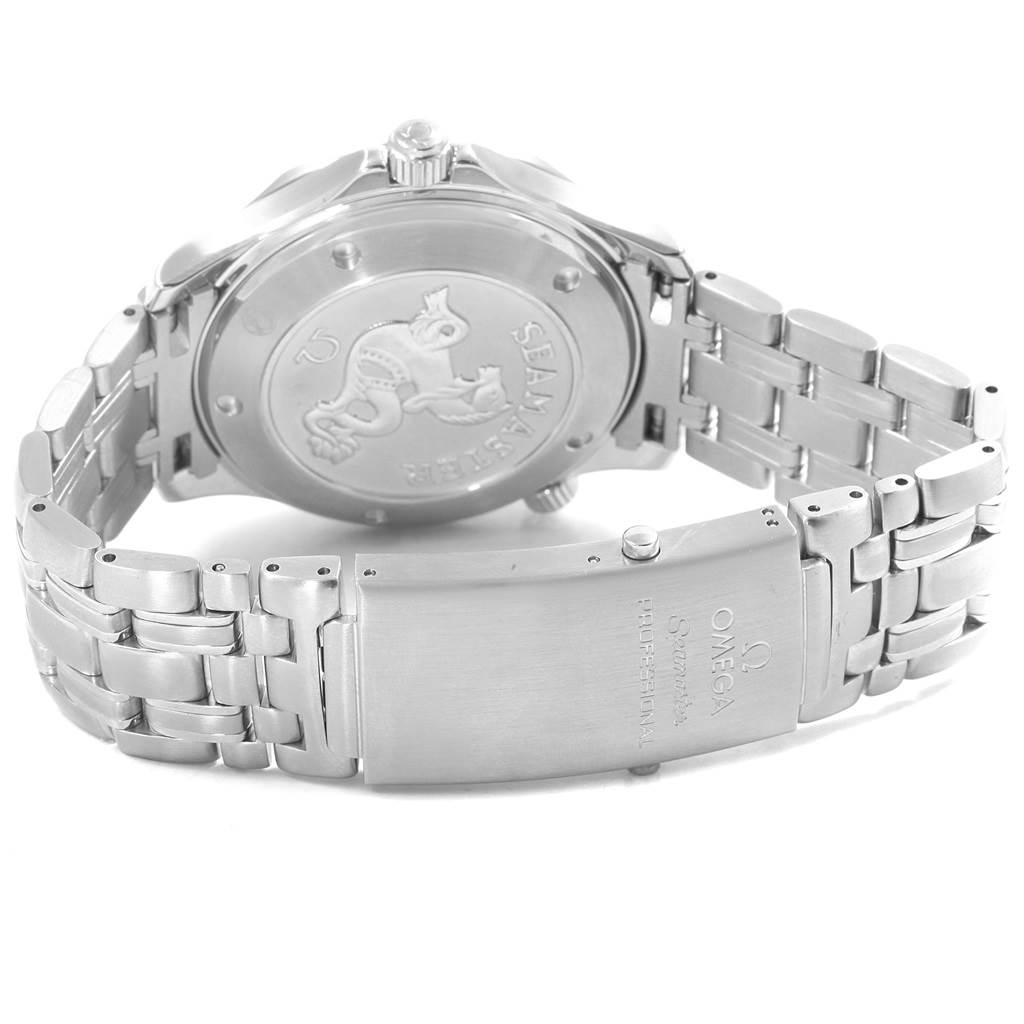 The image shows the back and clasp of an Omega Seamaster 212.30.41.20.01.002 Men
s Stainless Steel Black Dial 212.30.41.20.01.002 Men
s Stainless Steel Black Dial watch from a rear angle.