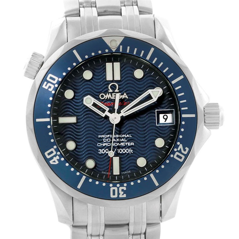 Omega Seamaster Midsize Co-Axial Blue Wave Dial Watch 2222.80.00 SwissWatchExpo