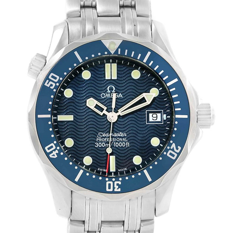 Omega Seamaster James Bond Midsize Blue Dial Watch 2561.80.00 Card SwissWatchExpo