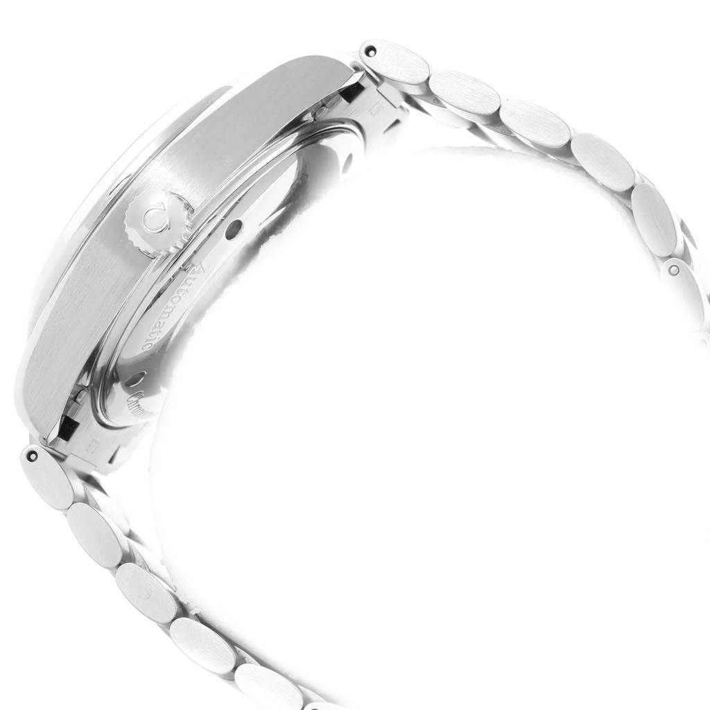 The image shows a side profile view of the Omega Seamaster 2513.30.00 Men
s Stainless Steel Silver Dial 2513.30.00 Men
s Stainless Steel Silver Dial watch, highlighting its crown and bracelet.