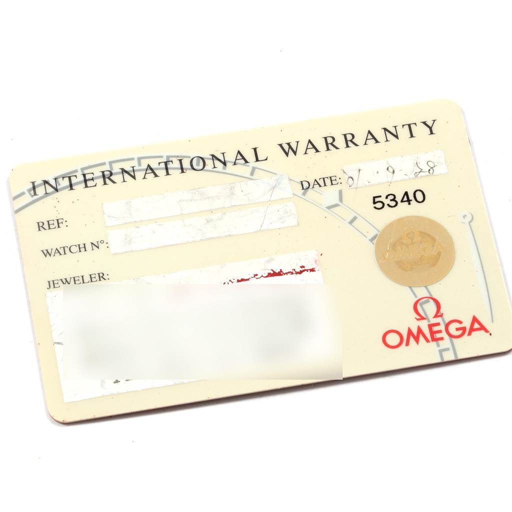The image shows an international warranty card for the Omega Seamaster 2541.80.00 Men
s Stainless Steel Blue Dial 2541.80.00 Men
s Stainless Steel Blue Dial watch model.