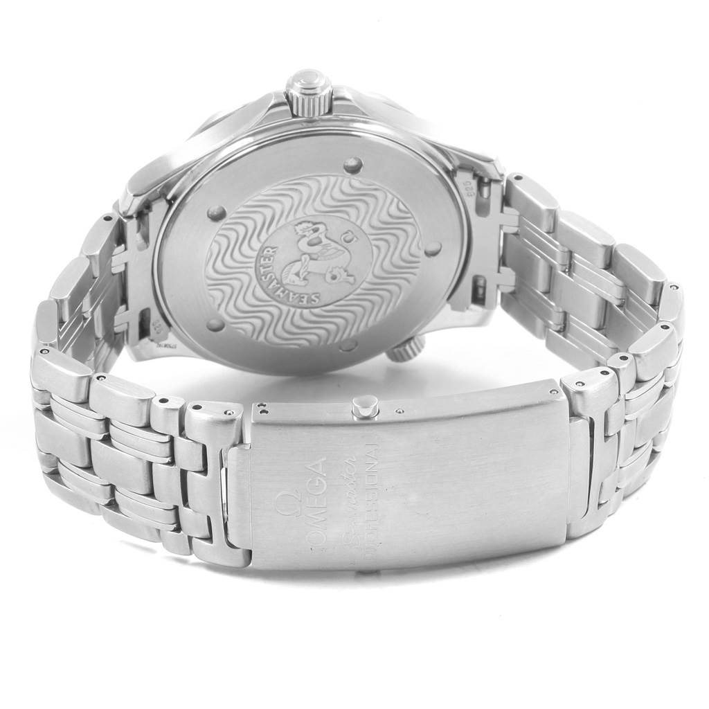 This image shows the back and bracelet clasp of an Omega Seamaster 2541.80.00 Men
s Stainless Steel Blue Dial 2541.80.00 Men
s Stainless Steel Blue Dial watch from a rear angle.