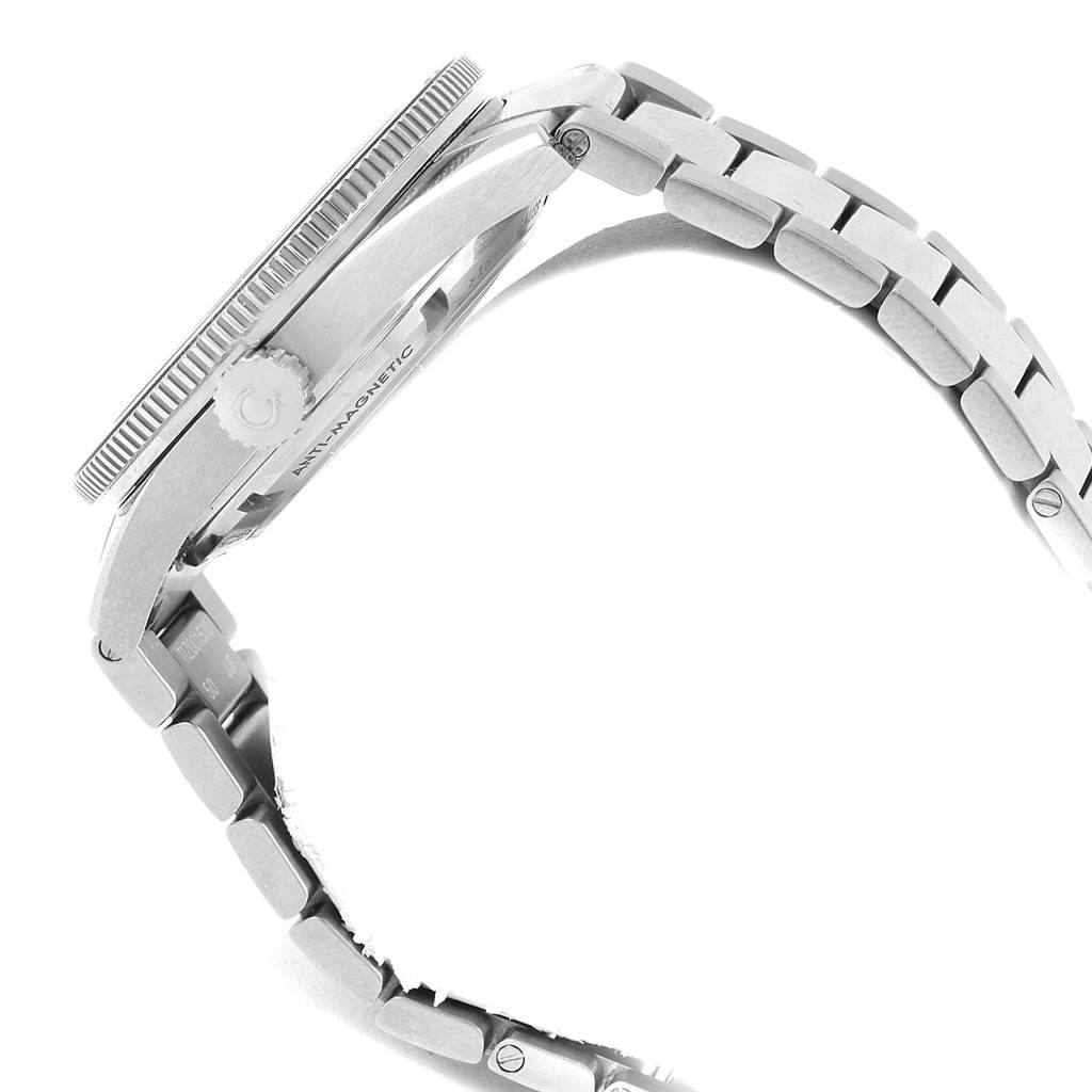 The image shows a side view of the Omega Seamaster 233.90.41.21.03.001 Men
s Titanium Blue Dial 233.90.41.21.03.001 Men
s Titanium Blue Dial watch, highlighting the watch case, crown, and bracelet.