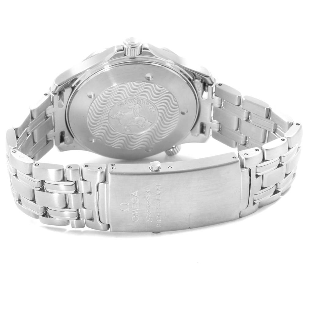 The image shows the back case and bracelet clasp of an Omega Seamaster 2531.80.00 Men's Stainless Steel Blue Dial 2531.80.00 Men's Stainless Steel Blue Dial watch, viewed from the rear.