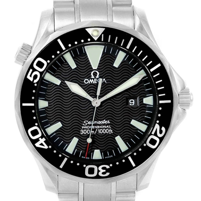 Omega Seamaster 41mm Black Wave Dial Steel Mens Watch 2264.50.00 SwissWatchExpo