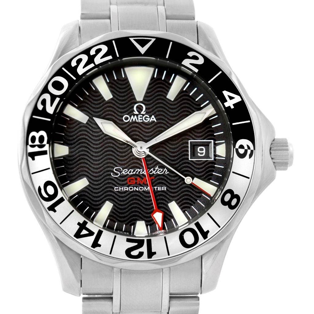 The image shows the front of the Omega Seamaster 2234.50.00 Men
s Stainless Steel Black Dial 2234.50.00 Men
s Stainless Steel Black Dial watch, highlighting the dial, hands, date window, and bezel.