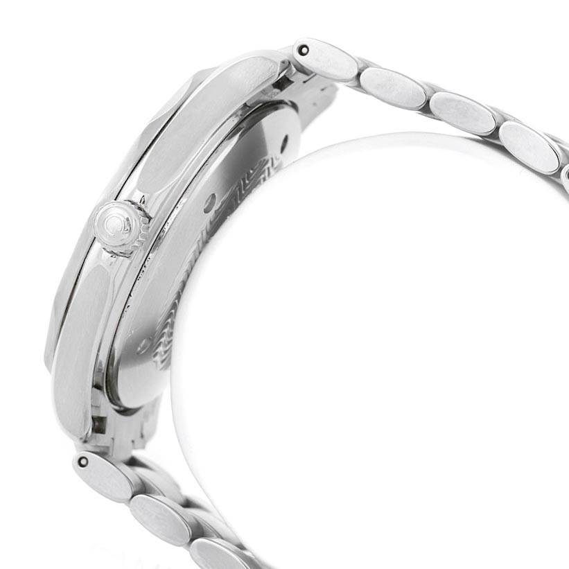 The image shows a side view of the Omega Seamaster 2254.50.00 Men
s Stainless Steel Black Dial 2254.50.00 Men
s Stainless Steel Black Dial watch, highlighting the crown and bracelet links.