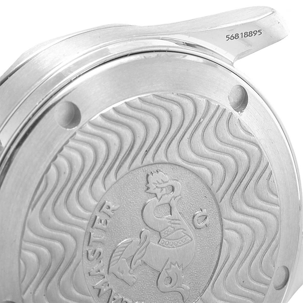 This image shows the back case of an Omega Seamaster 2561.80.00 Men
s Stainless Steel Blue Dial 2561.80.00 Men
s Stainless Steel Blue Dial watch, featuring the brand
s logo and serial number.