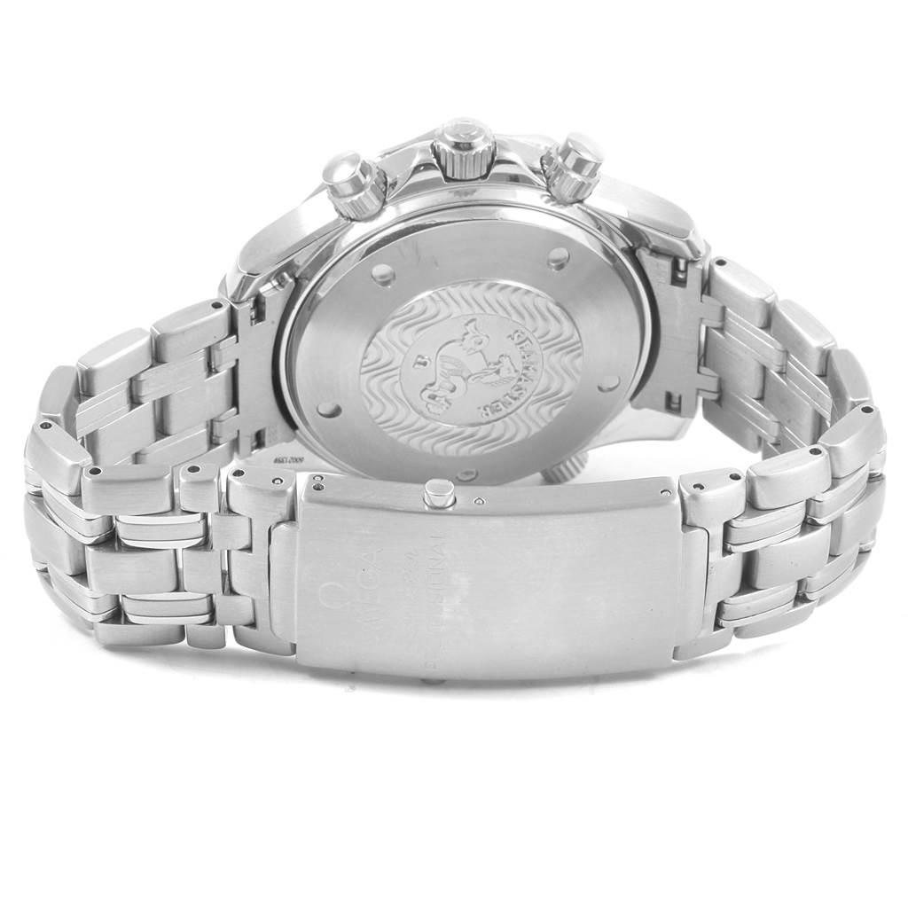 The image shows the back case, crown, and bracelet of an Omega Seamaster 2599.80.00 Men
s Stainless Steel Blue Dial 2599.80.00 Men
s Stainless Steel Blue Dial watch from a rear angle.