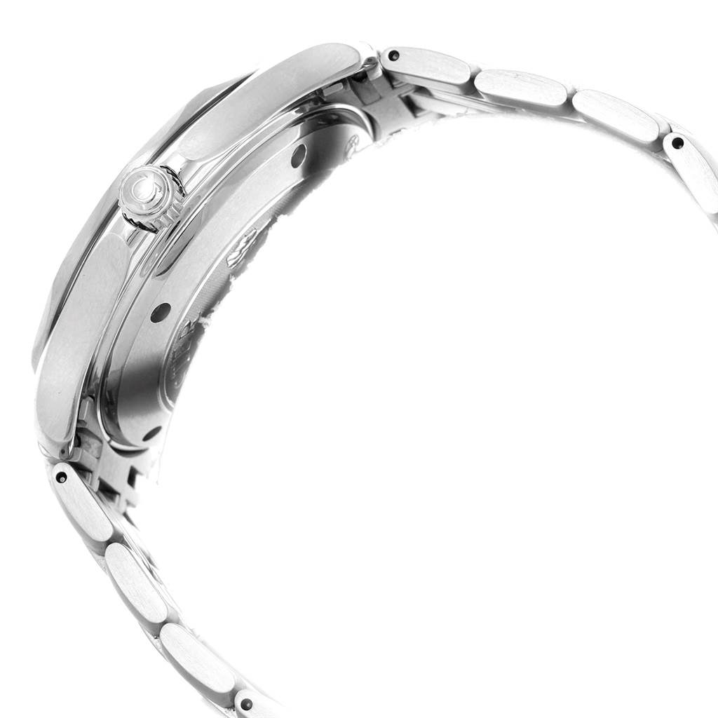 The image shows the side view of an Omega Seamaster 2220.80.00 Men
s Stainless Steel Blue Dial 2220.80.00 Men
s Stainless Steel Blue Dial watch, highlighting the bracelet and crown.