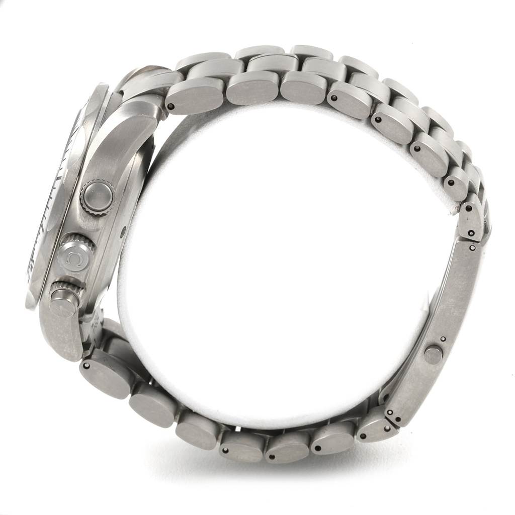 The image shows a side view of the Omega Seamaster 2293.52.00 Men's Titanium Black Dial 2293.52.00 Men's Titanium Black Dial watch, highlighting the case, crown, pushers, and part of the bracelet.