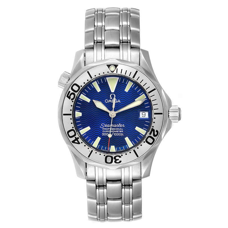 Omega Seamaster Midsize Steel Electric Blue Dial Watch 2554.80.00 SwissWatchExpo