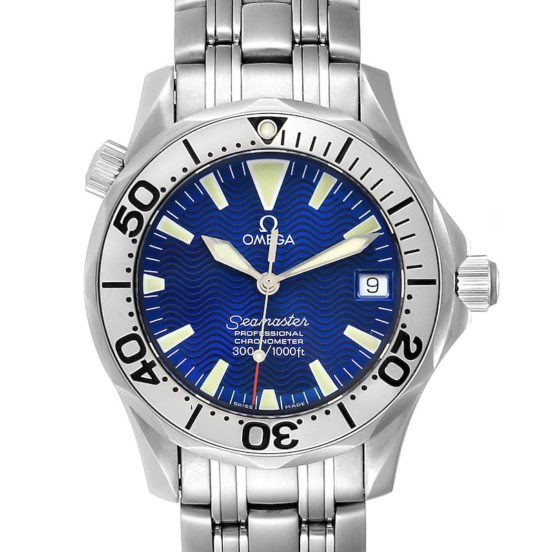 Omega Seamaster Midsize Steel Electric Blue Dial Watch 2554.80.00 SwissWatchExpo