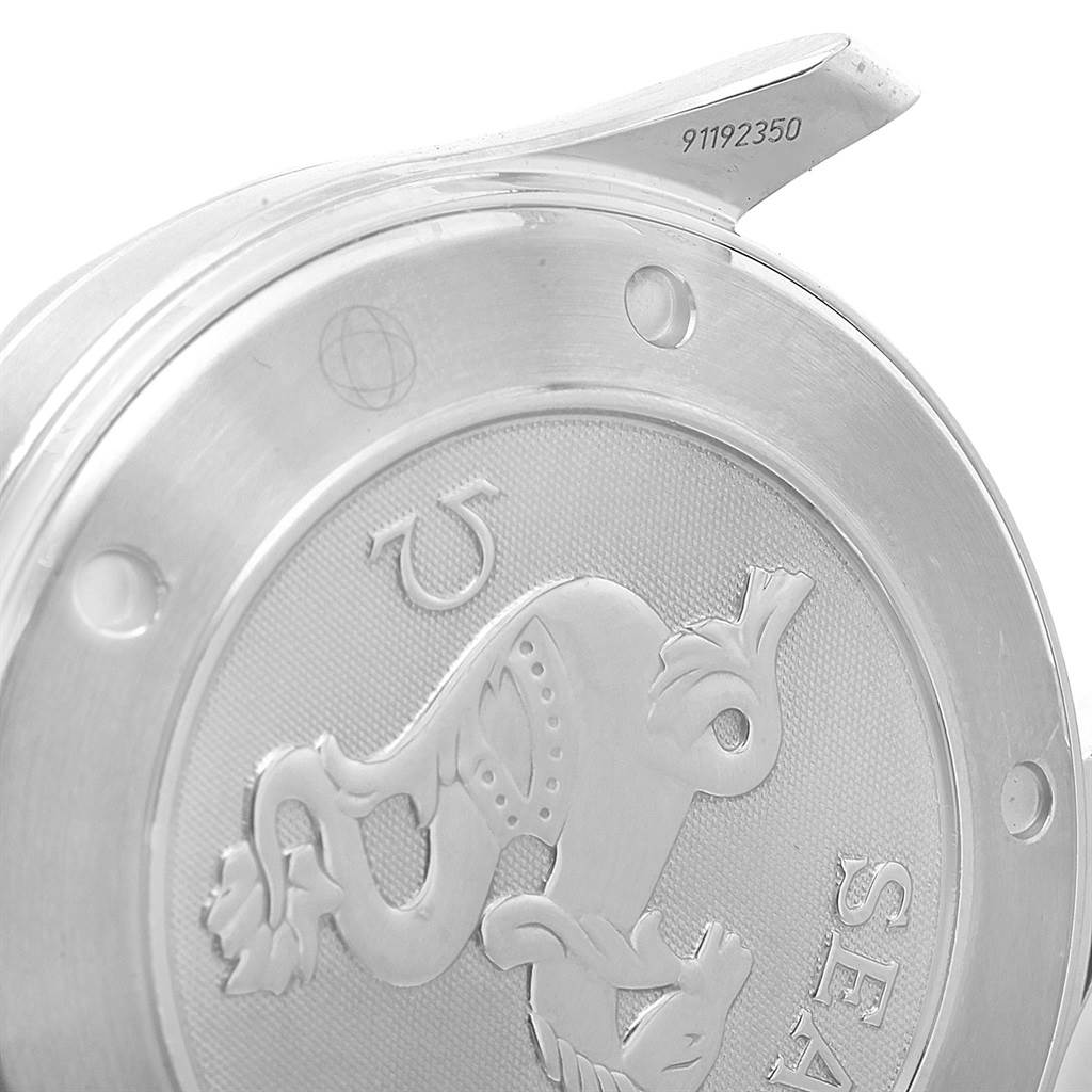 The image shows the back case of the Omega Seamaster 212.30.41.61.01.001 Men
s Stainless Steel Black Dial 212.30.41.61.01.001 Men
s Stainless Steel Black Dial watch, highlighting the engraved design and serial number.