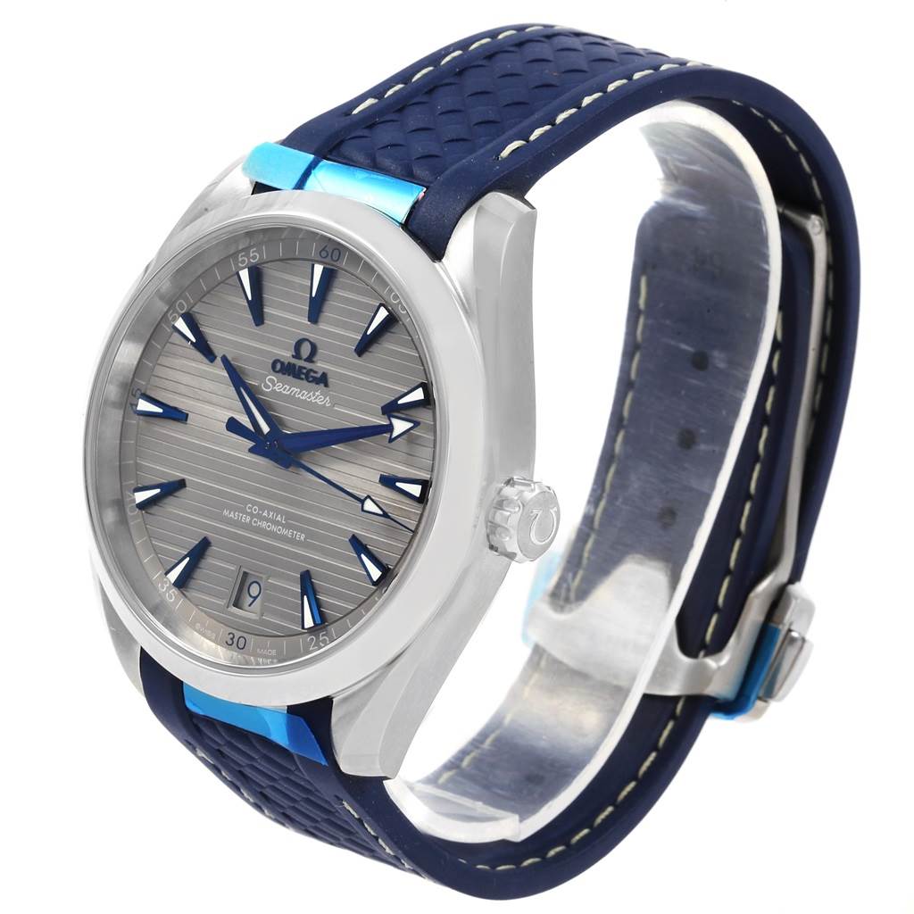 The image shows an Omega Seamaster 220.12.41.21.06.001 Men
s Stainless Steel Grey Dial 220.12.41.21.06.001 Men
s Stainless Steel Grey Dial watch from a three-quarter angle, highlighting the watch face, crown, and strap.